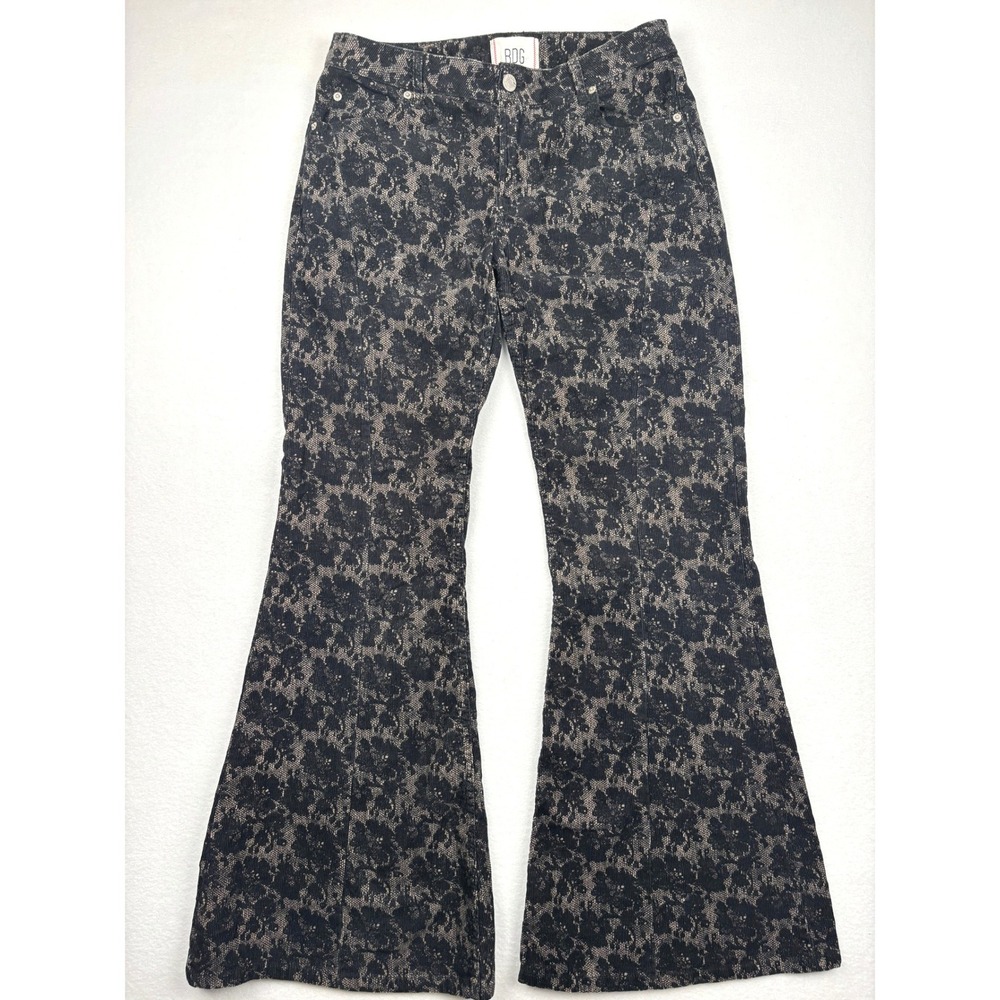 BDG Pants Womens 28 Black Floral Lace Print Flare Leg High Rise